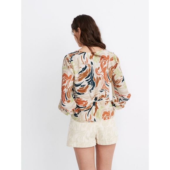 Madewell Women's Cream V-Neck Ruffle Cuff Top Brush Patterns Size Small $78 - Picture 2 of 8